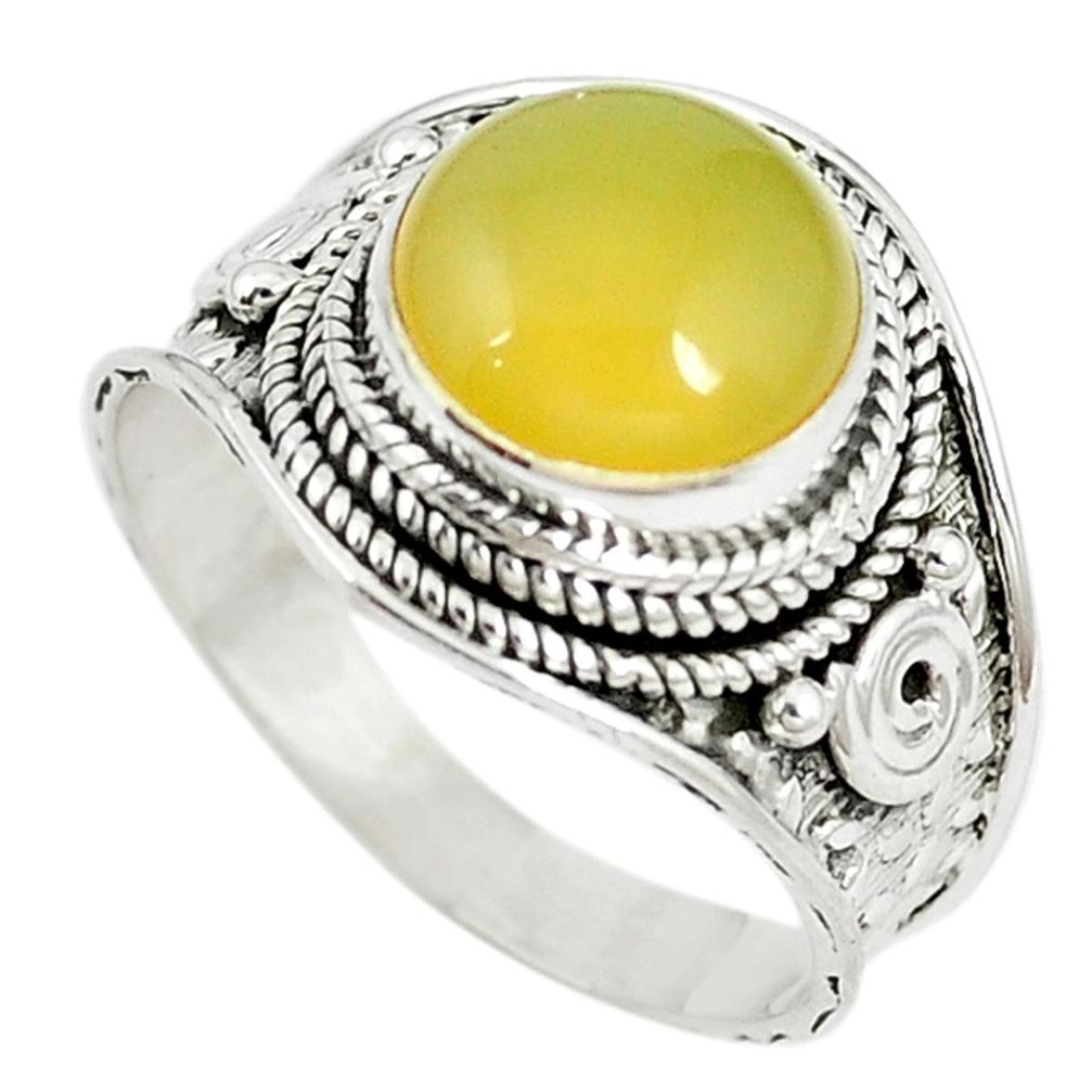 Natural yellow opal round 925 sterling silver ring jewelry size 8 m9967