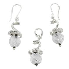 Natural pink rose quartz 925 silver pendant earrings set m13447