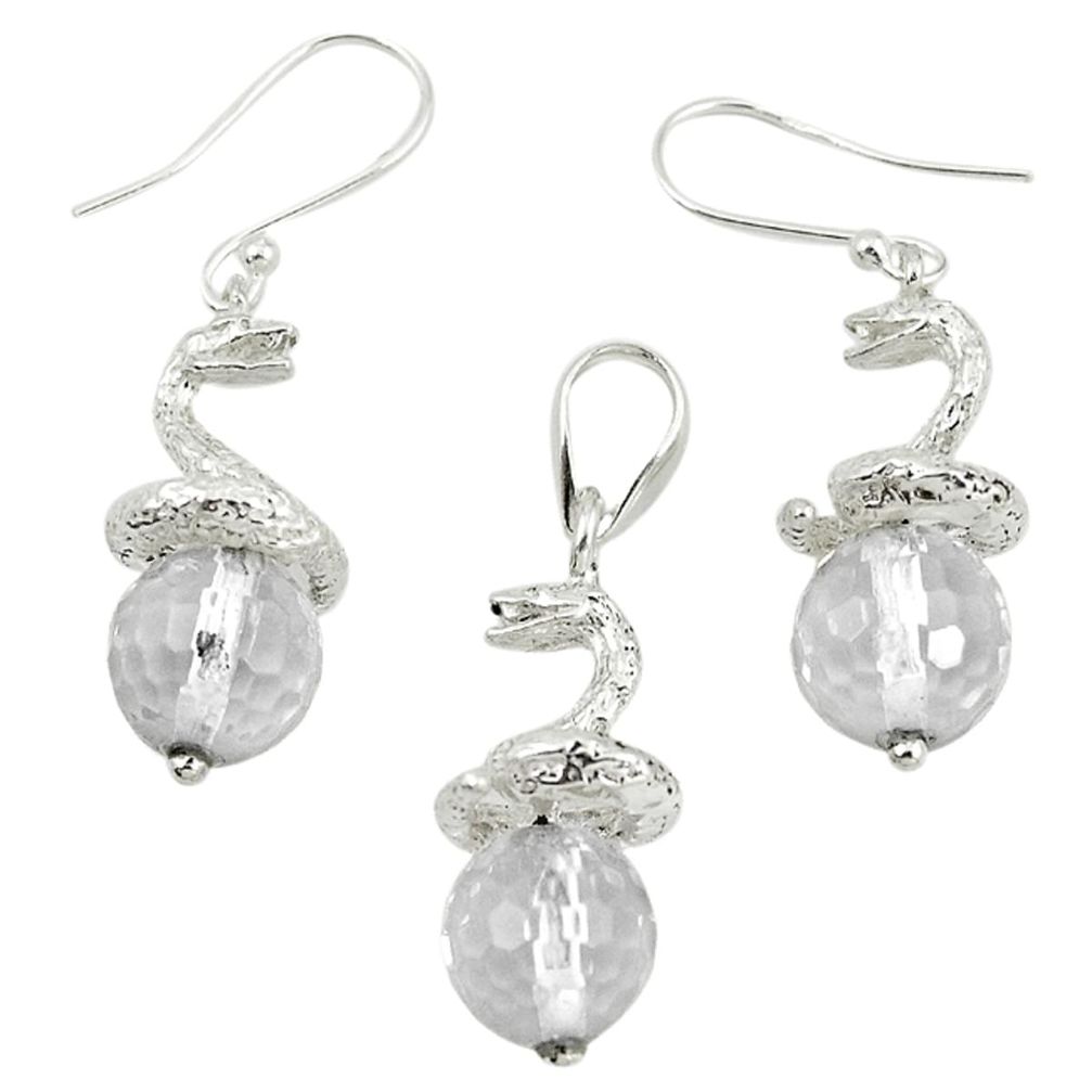 Natural white topaz 925 sterling silver pendant earrings set m13449