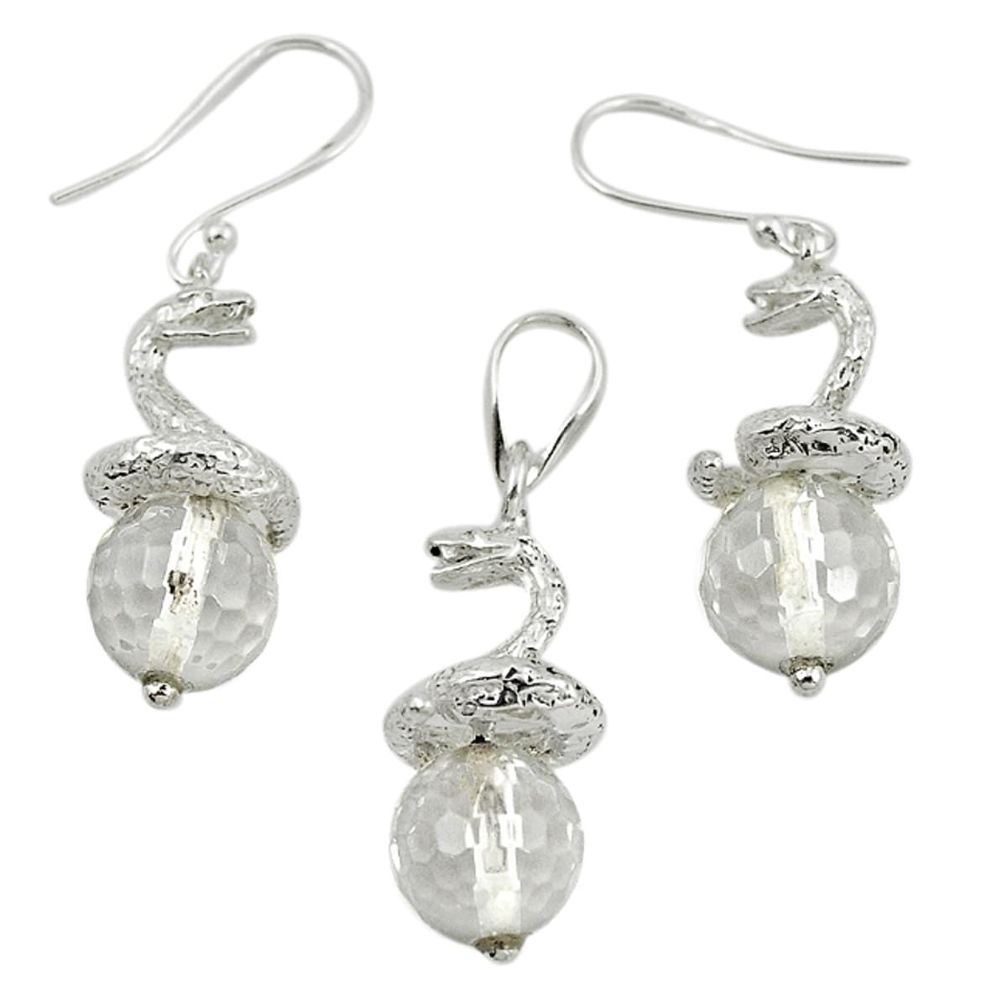 Natural white topaz 925 sterling silver pendant earrings set m13450