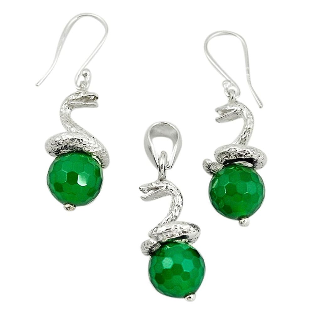 Natural green chalcedony 925 silver pendant earrings set m13459