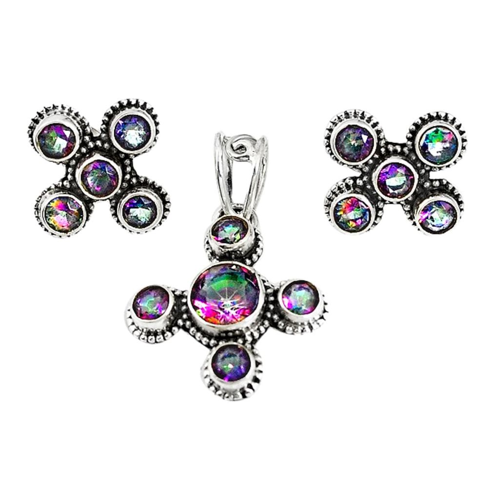 Multi color rainbow topaz 925 sterling silver pendant earrings set m17430