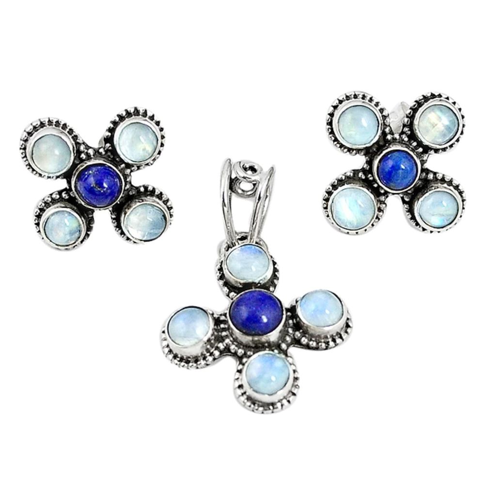 Natural blue lapis lazuli moonstone 925 silver pendant earrings set m17431