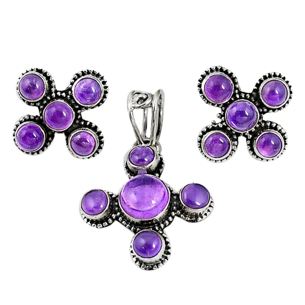 Natural purple amethyst 925 sterling silver pendant earrings set m17437