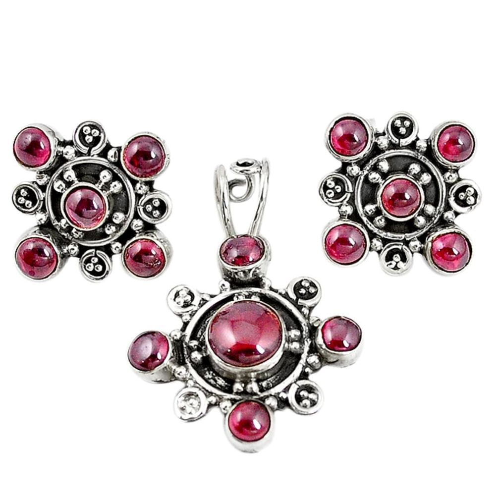 Natural red garnet 925 sterling silver pendant earrings set m17443