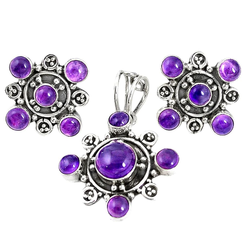 Natural purple amethyst 925 sterling silver pendant earrings set m17446