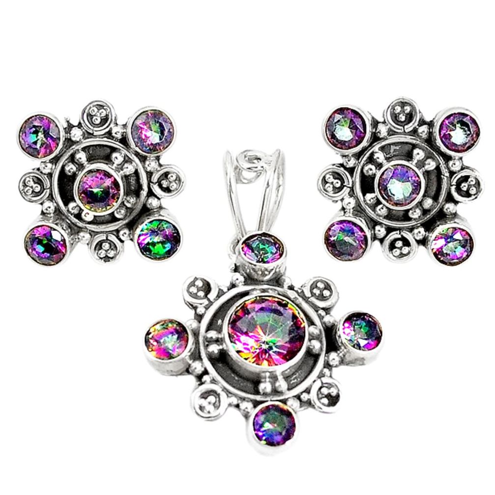 Multi color rainbow topaz 925 silver pendant earrings set m17448