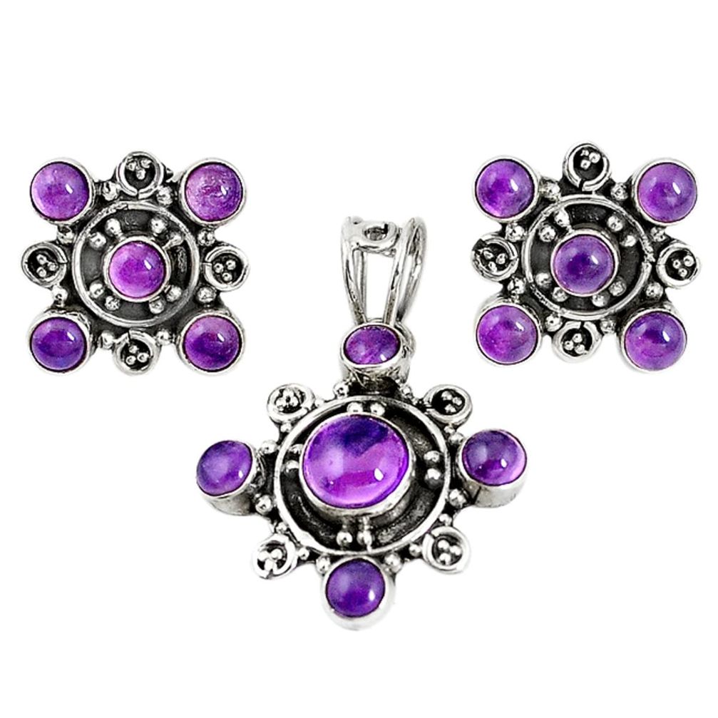 Natural purple amethyst 925 sterling silver pendant earrings set m17453