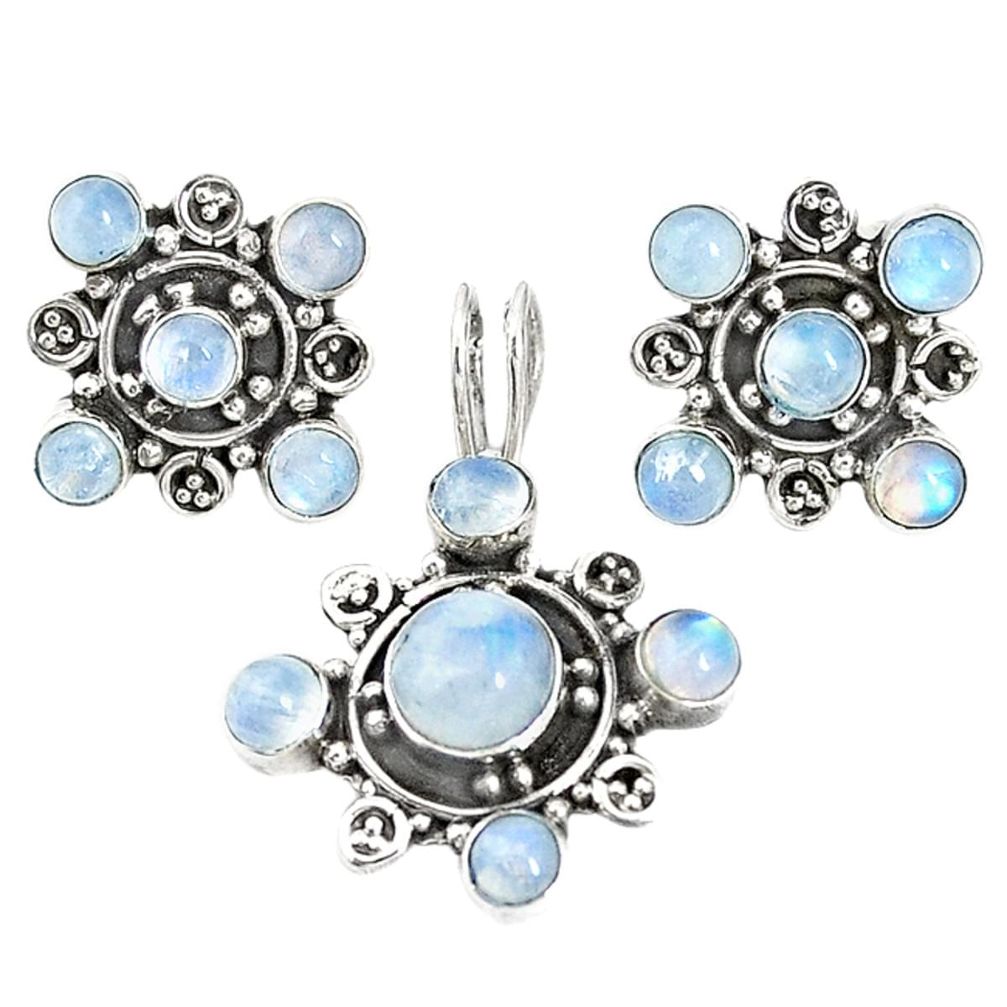 925 silver natural rainbow moonstone pendant earrings set jewelry m17460