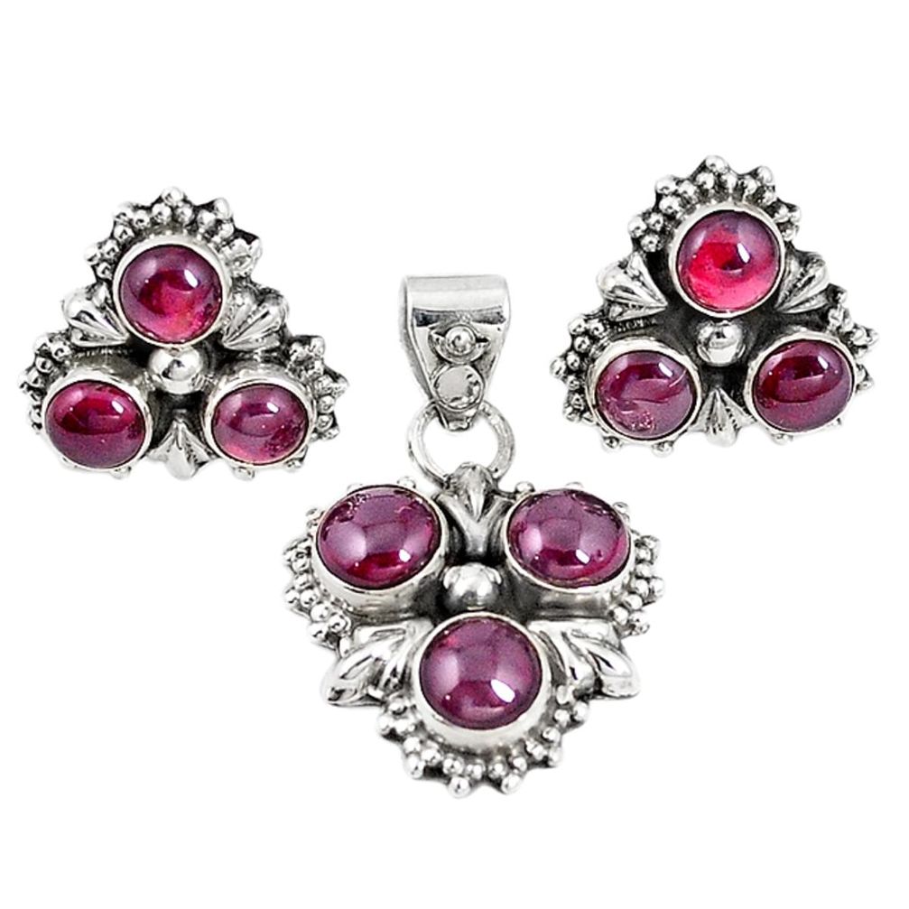 Natural red garnet 925 sterling silver pendant earrings set m17461