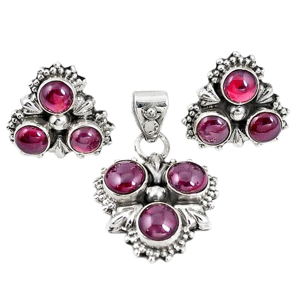 Natural red garnet 925 sterling silver pendant earrings set m17462