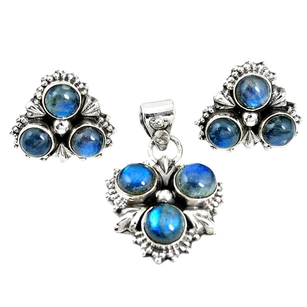 Natural blue labradorite 925 silver pendant earrings set m17463
