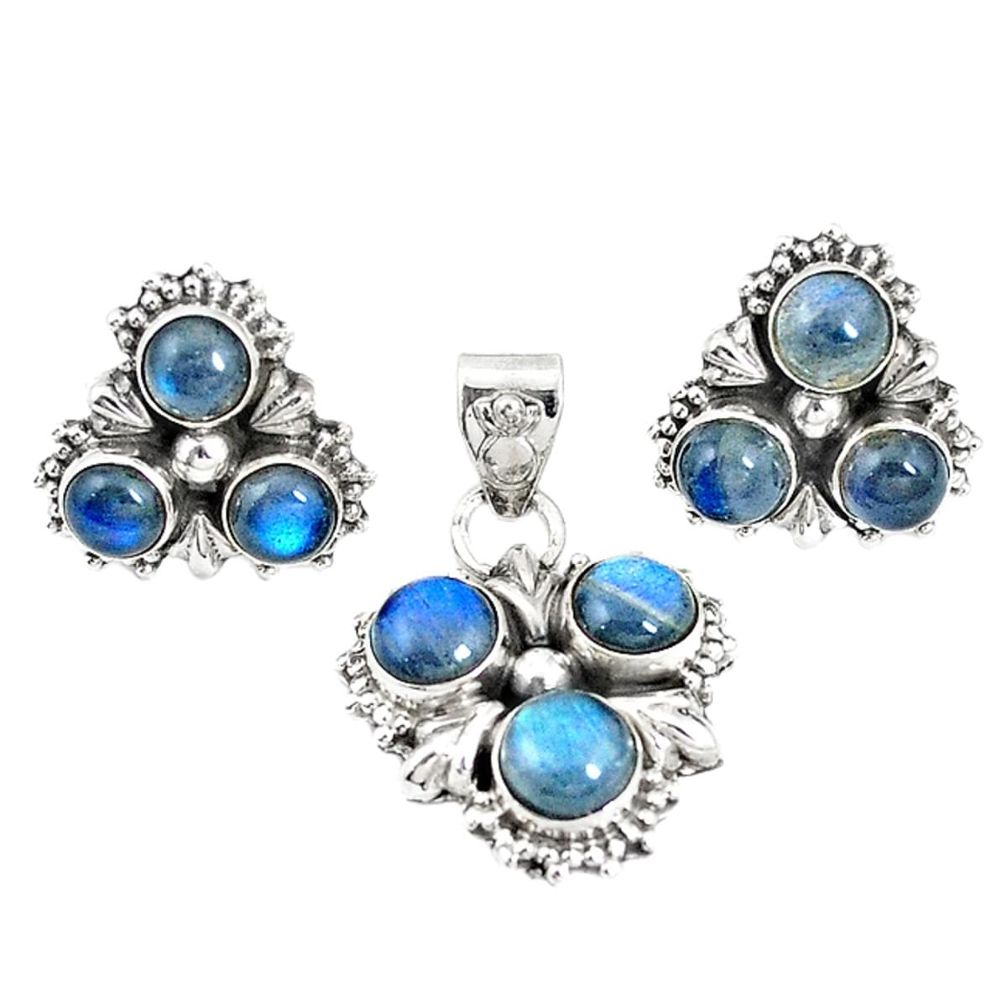 925 sterling silver natural blue labradorite pendant earrings set m17473