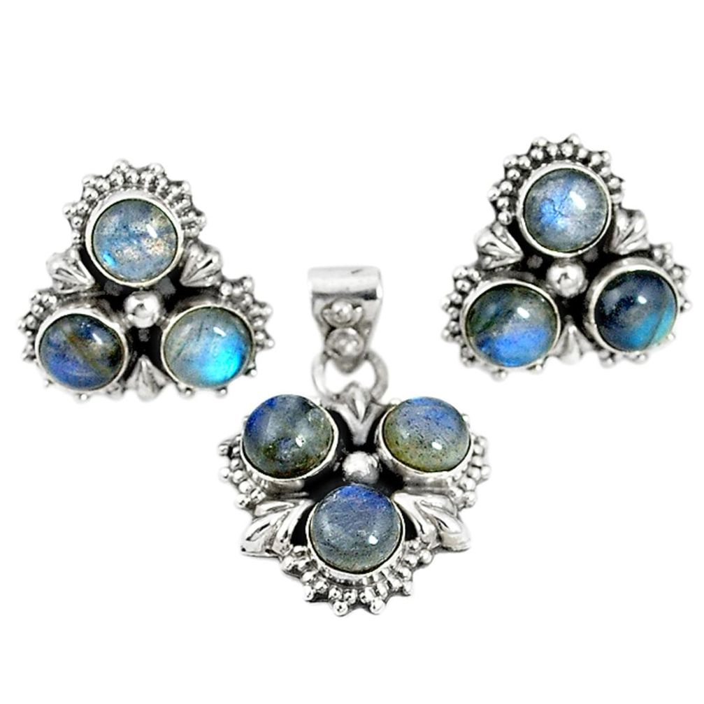 Natural blue labradorite 925 sterling silver pendant earrings set m17476