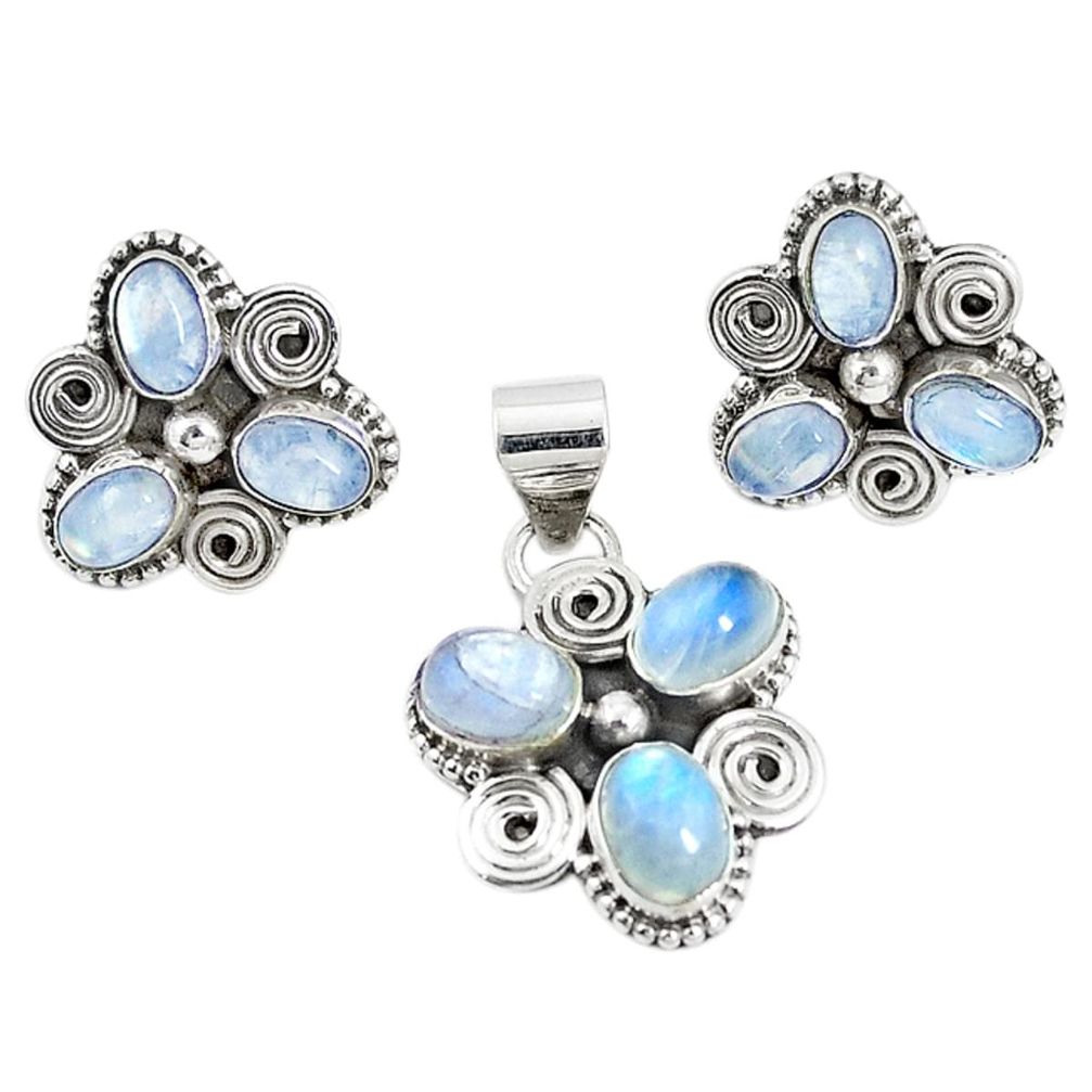 Natural rainbow moonstone 925 silver pendant earrings set jewelry m17481