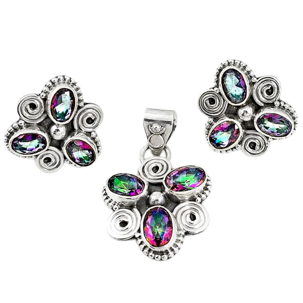 925 silver multi color rainbow topaz pendant earrings set jewelry m17484