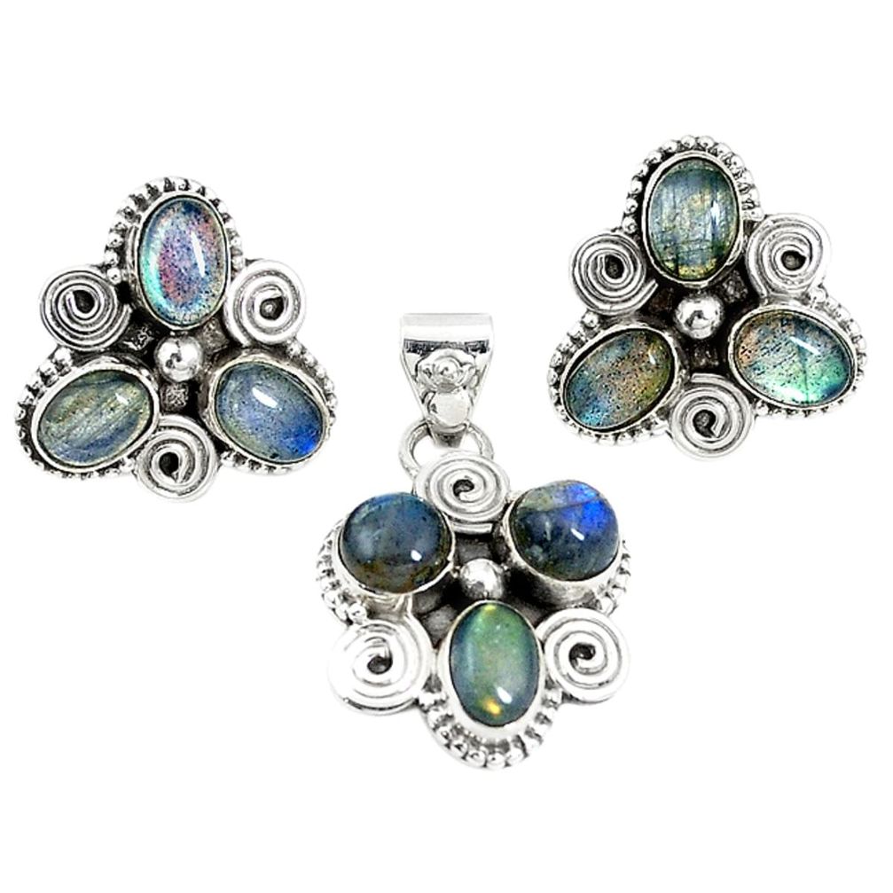 Natural blue labradorite 925 silver pendant earrings set jewelry m17493