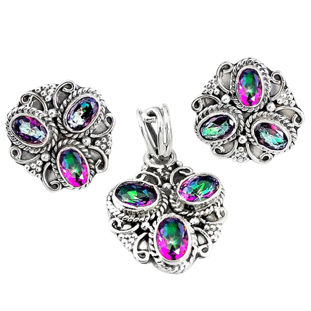 Multi color rainbow topaz 925 silver pendant earrings set jewelry m17508