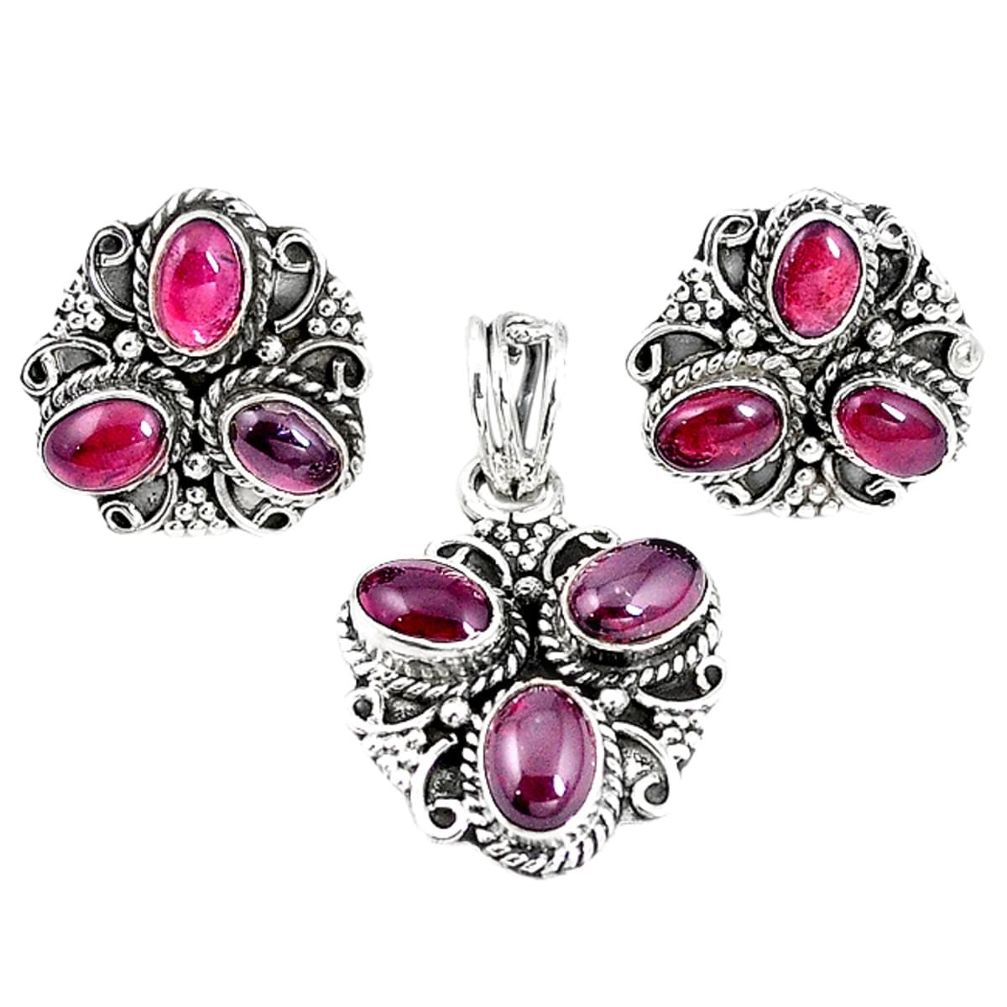 925 sterling silver natural red garnet pendant earrings set jewelry m17511