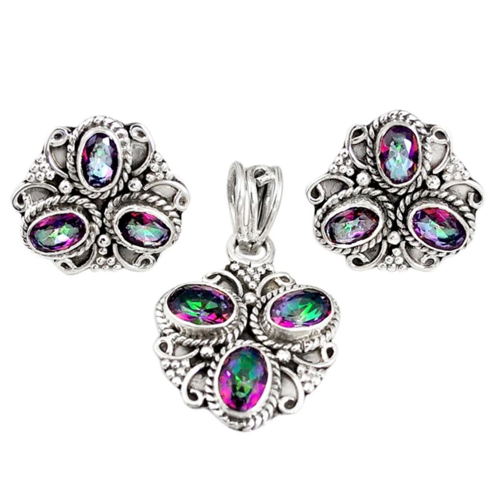 Multi color rainbow topaz 925 silver pendant earrings set jewelry m17515