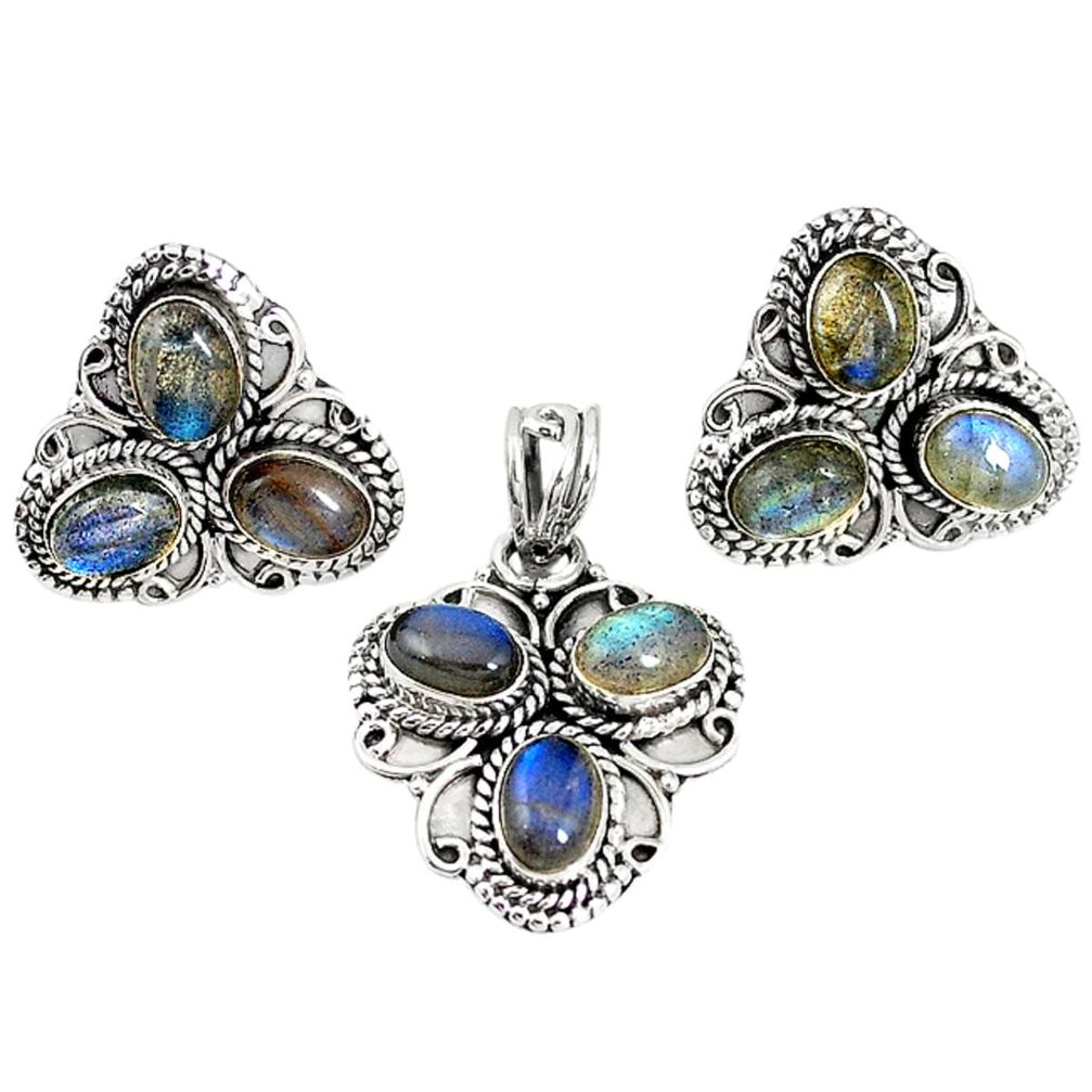 Natural blue labradorite 925 sterling silver pendant earrings set m17529