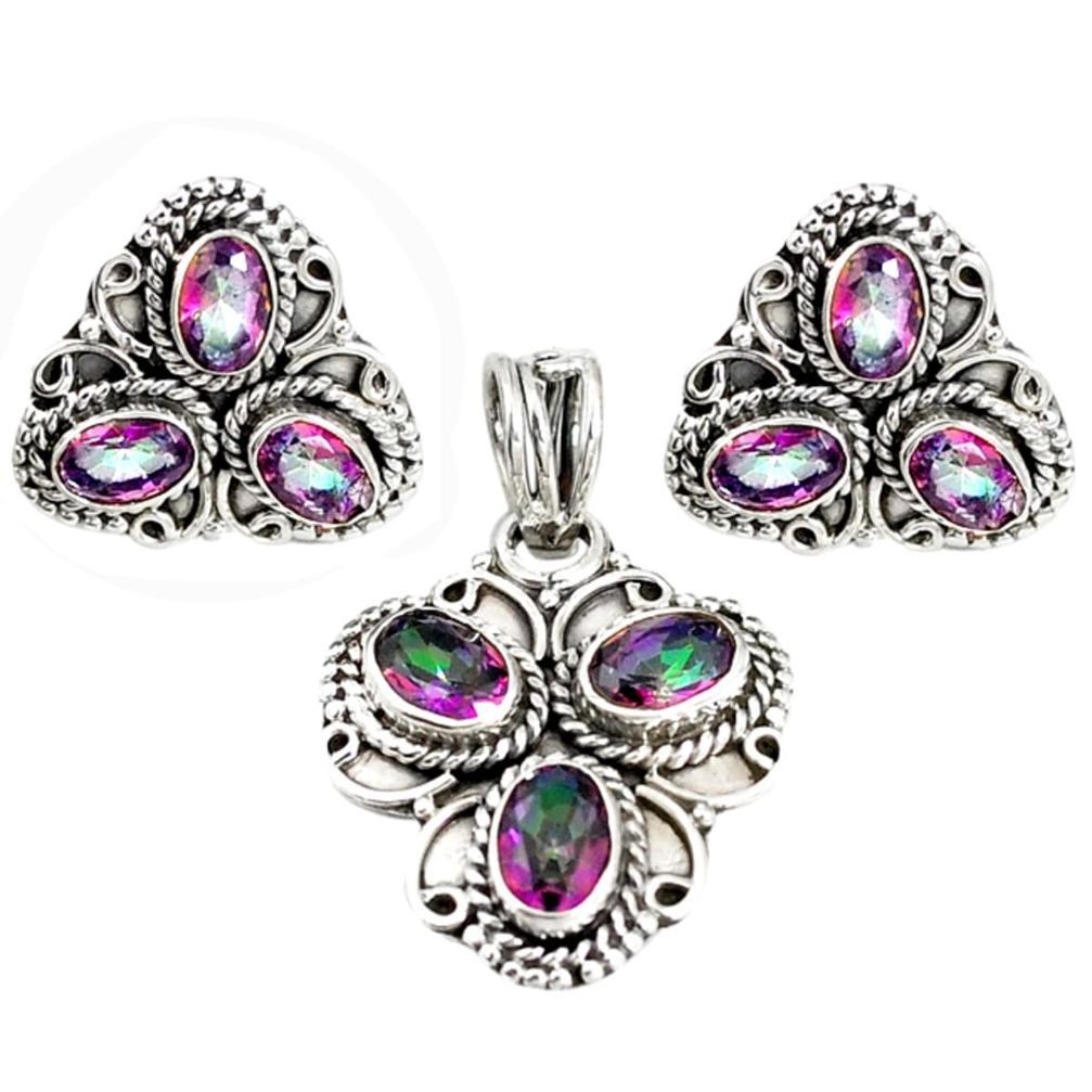 Multi color rainbow topaz 925 silver pendant earrings set jewelry m17534