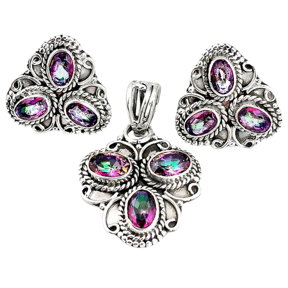 Multi color rainbow topaz 925 silver pendant earrings set jewelry m17535