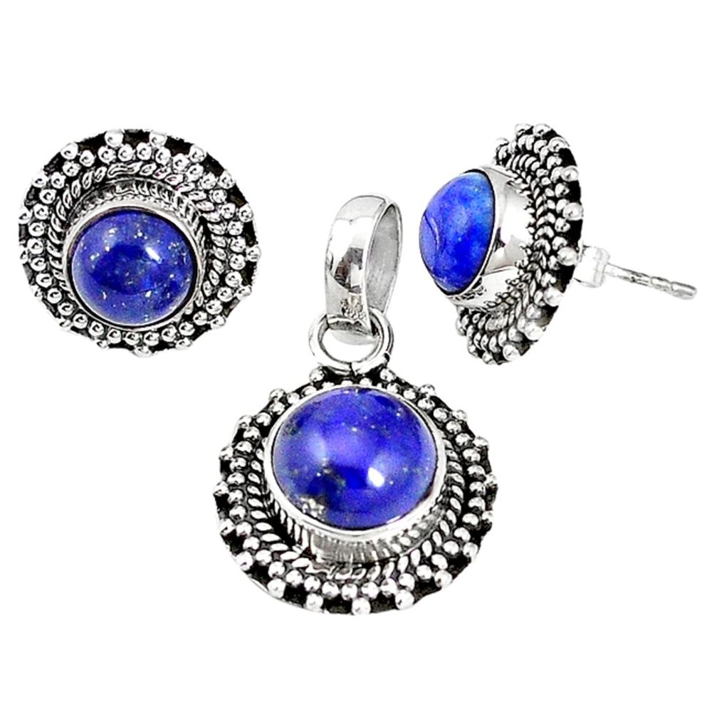 Natural blue lapis lazuli 925 silver pendant earrings set jewelry m17542