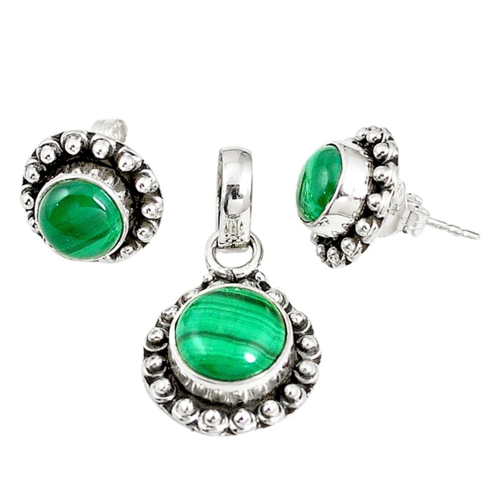 Natural green malachite (pilot's stone) 925 silver pendant earrings set m17566