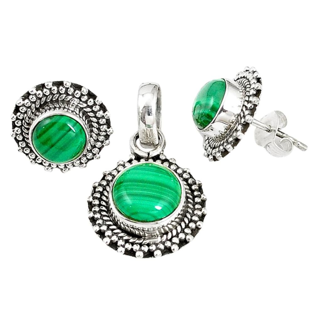 925 silver natural green malachite (pilot's stone) pendant earrings set m17576