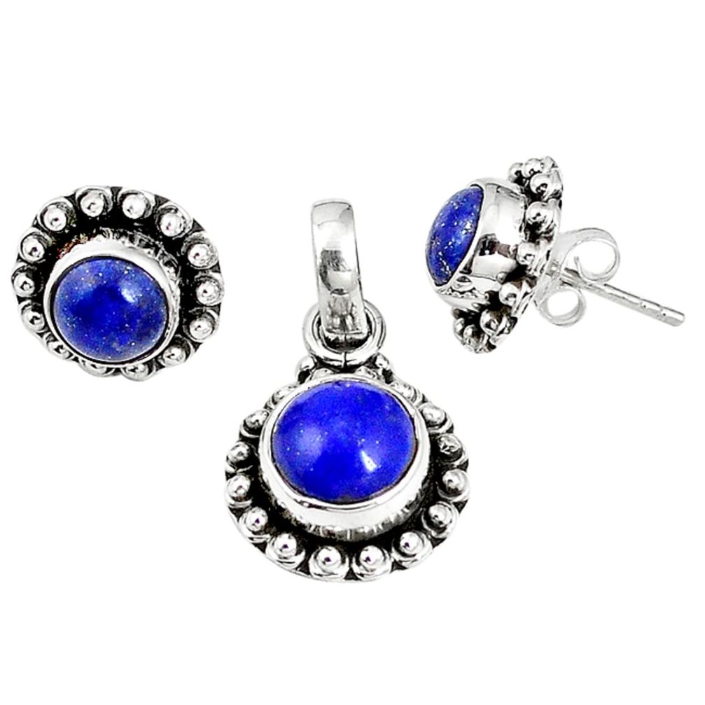 Natural blue lapis lazuli 925 silver pendant earrings set jewelry m17578