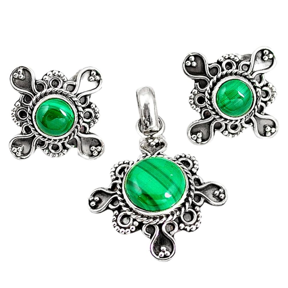 Natural green malachite (pilot's stone) 925 silver pendant earrings set m17594