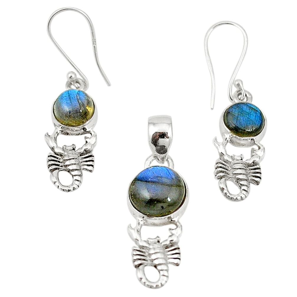 Natural blue labradorite 925 silver pendant earrings set jewelry m19609