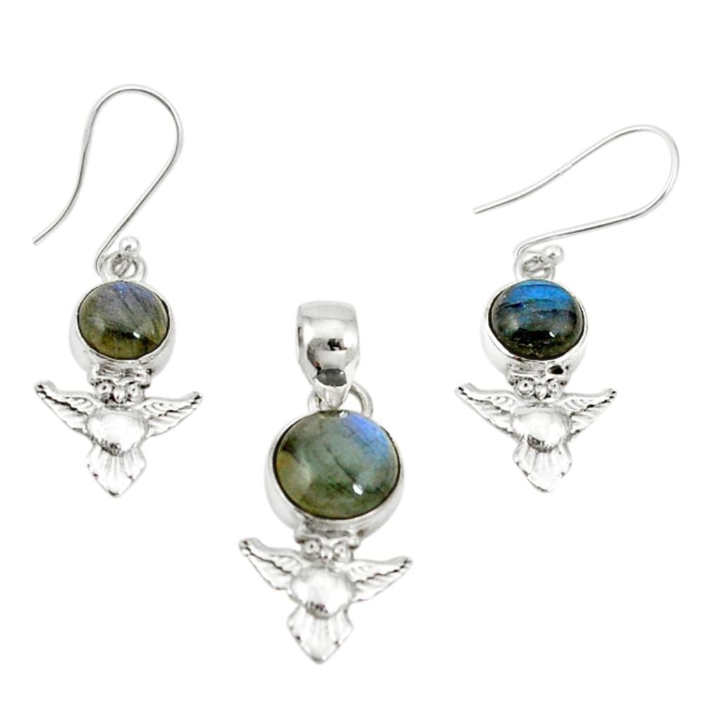 Natural blue labradorite 925 silver pendant earrings set jewelry m19611