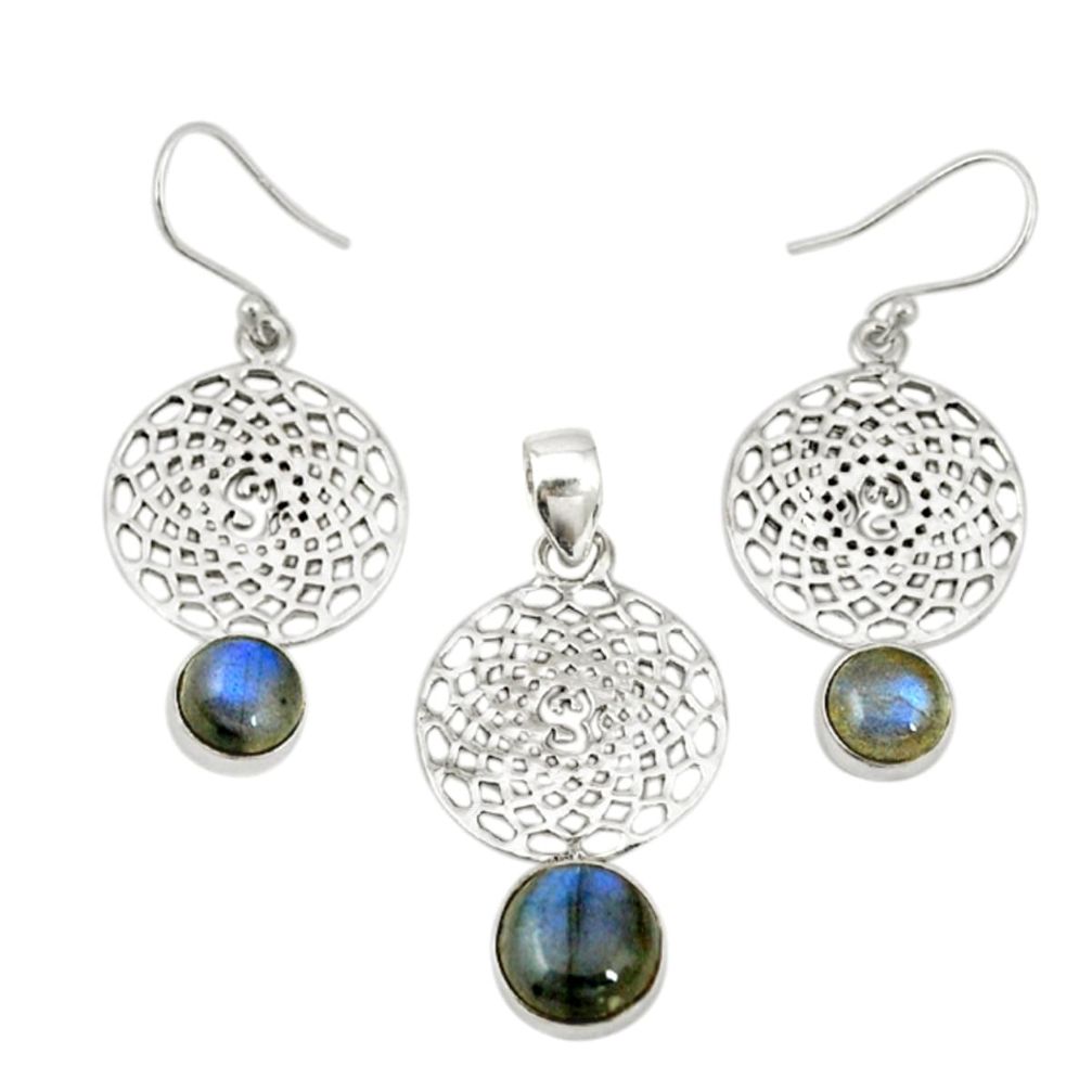 Natural blue labradorite 925 silver pendant earrings set jewelry m19613