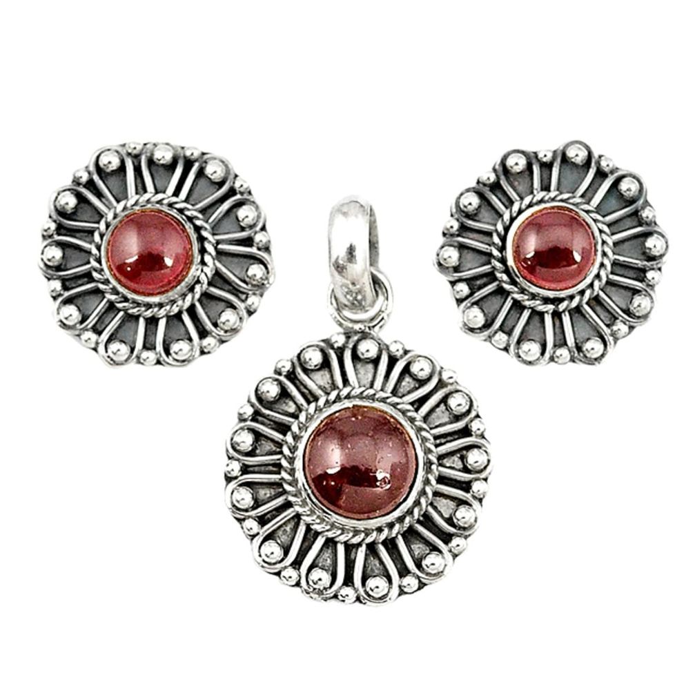 Natural red garnet 925 sterling silver pendant earrings set jewelry m19665