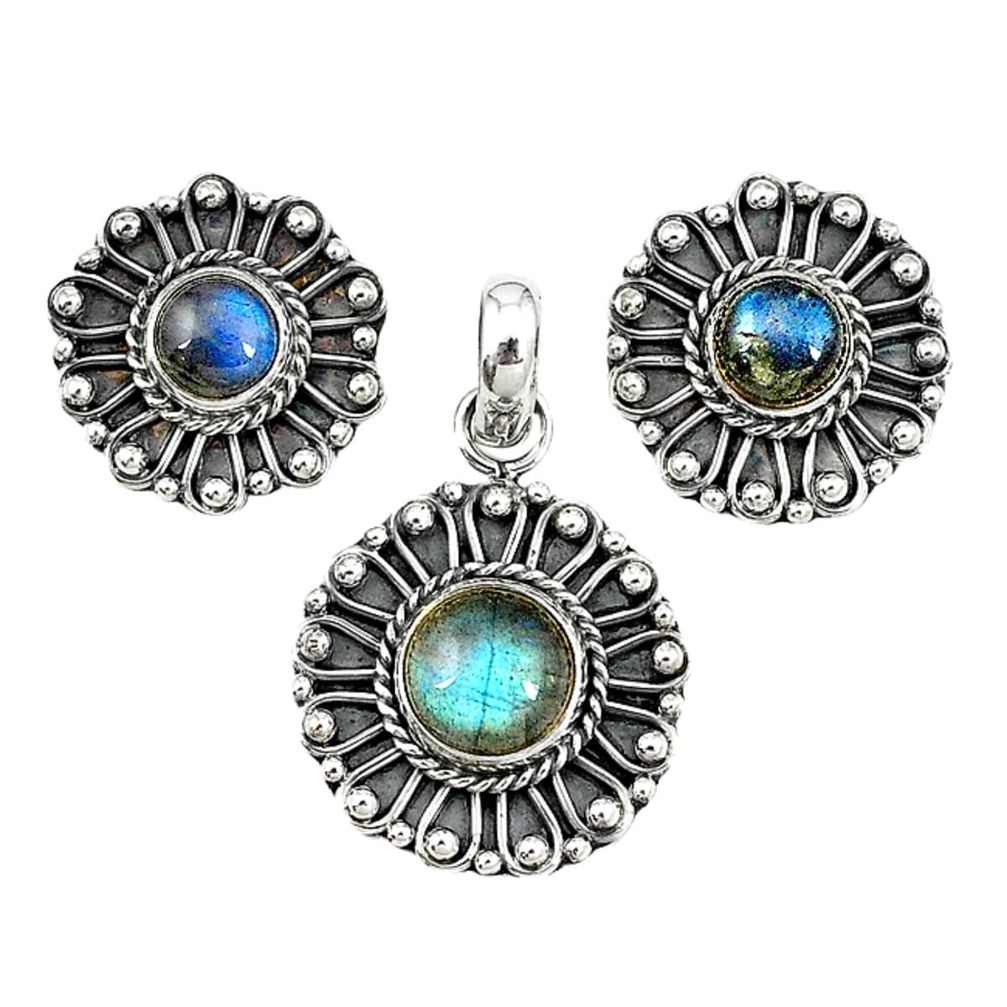 Natural blue labradorite 925 sterling silver pendant earrings set m19669