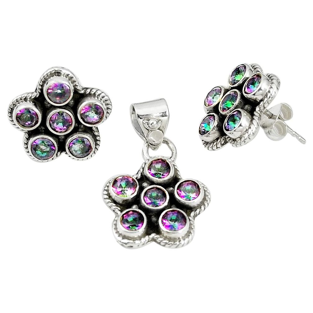 Multi color rainbow topaz 925 silver pendant earrings set jewelry m24262