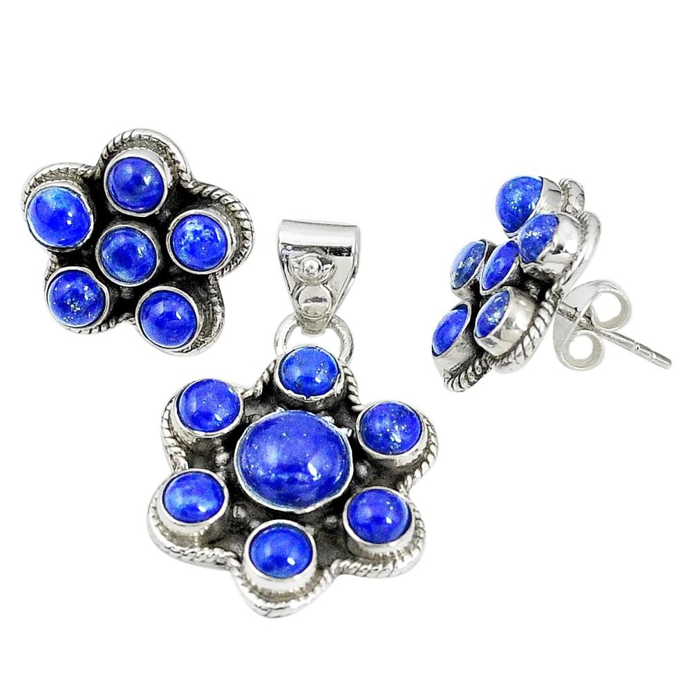 Natural blue lapis lazuli 925 sterling silver pendant earrings set m24264