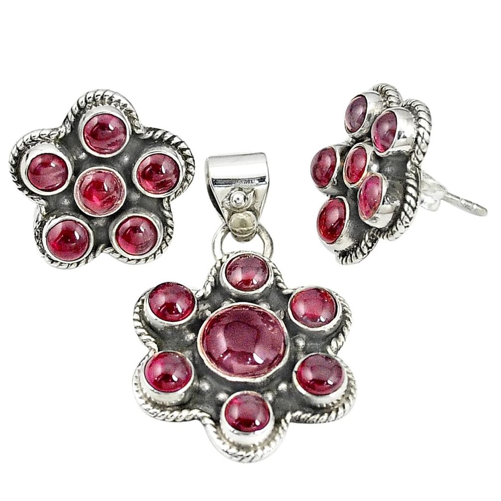 925 sterling silver natural red garnet pendant earrings set jewelry m24275
