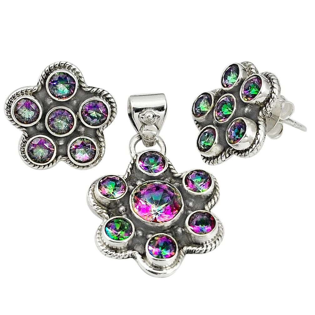 Multi color rainbow topaz 925 silver pendant earrings set jewelry m24277