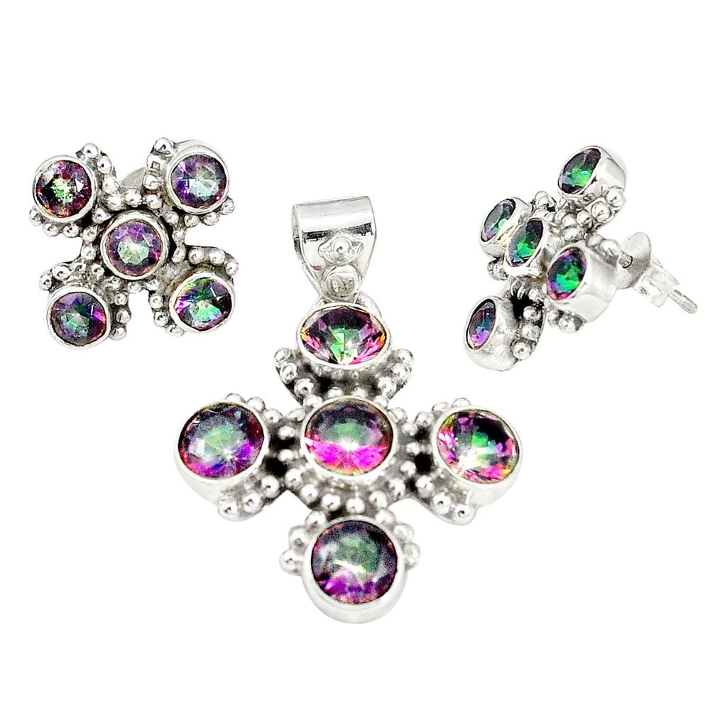 Multi color rainbow topaz 925 silver pendant earrings set jewelry m24281