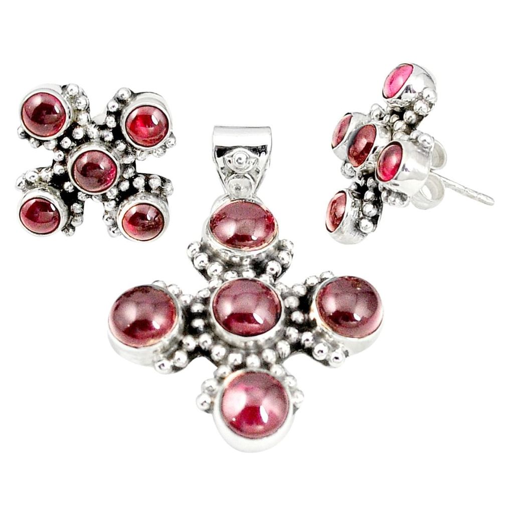 Natural red garnet 925 sterling silver pendant earrings set jewelry m24282