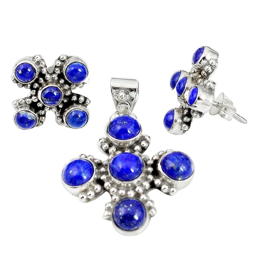 Natural blue lapis lazuli 925 silver pendant earrings set m24298