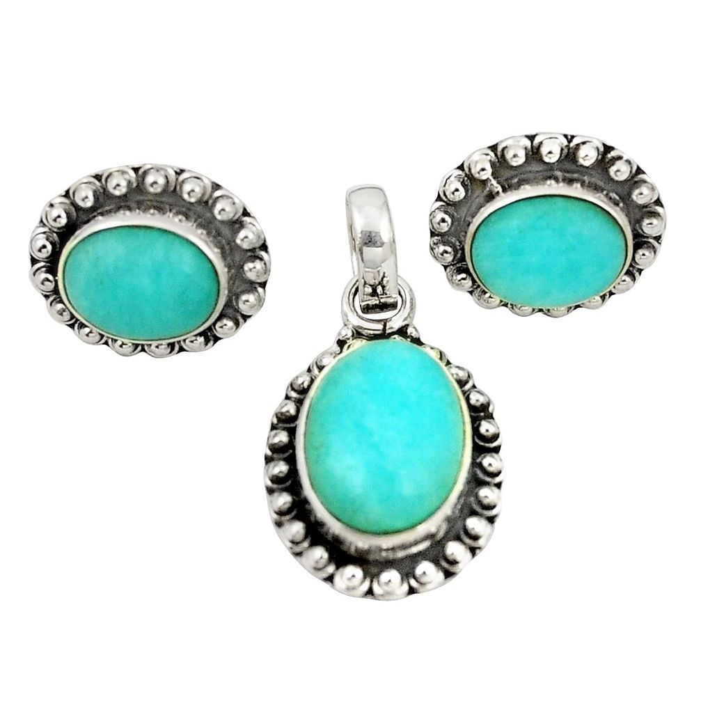 Natural green peruvian amazonite 925 silver pendant earrings set m25483