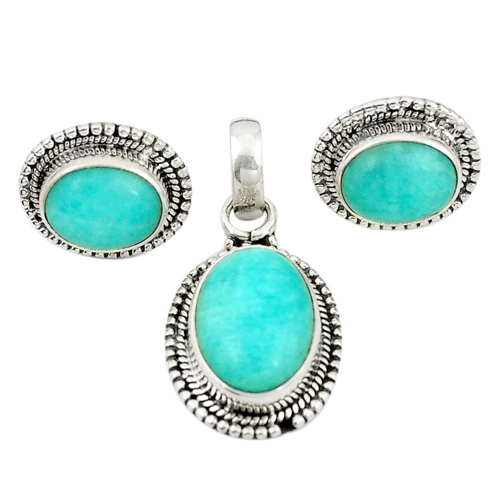 Natural green peruvian amazonite 925 silver pendant earrings set jewelry m25488