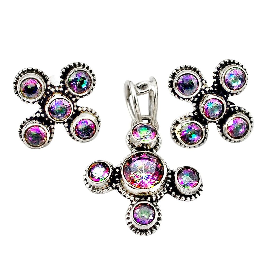 Multi color rainbow topaz 925 silver pendant earrings set jewelry m25515