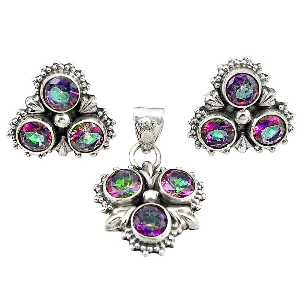 Multi color rainbow topaz 925 silver pendant earrings set jewelry m25527