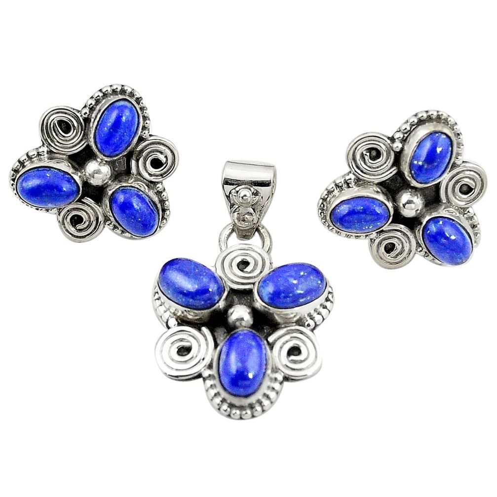 925 sterling silver natural blue lapis lazuli pendant earrings set m25536