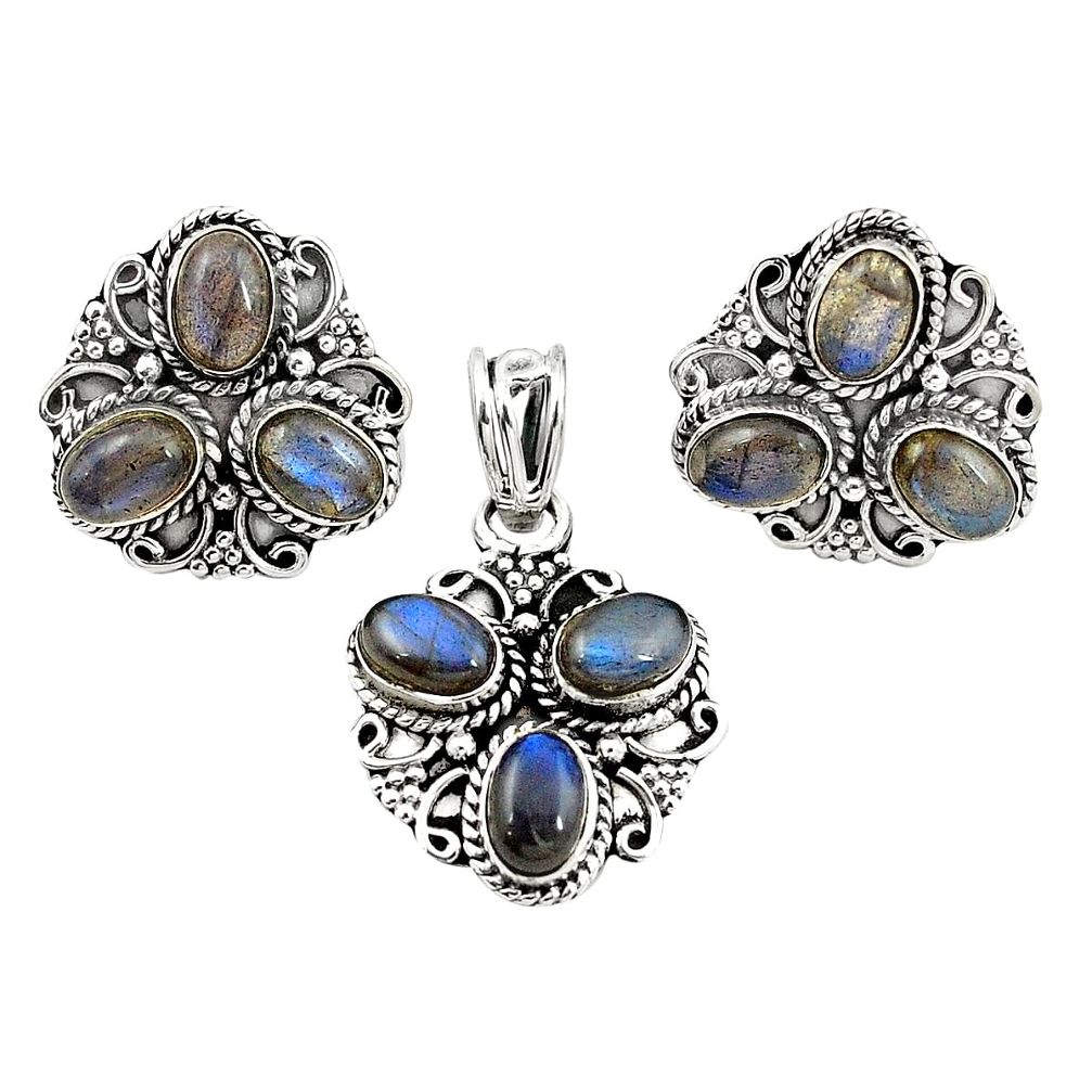Natural blue labradorite 925 sterling silver pendant earrings set jewelry m25544